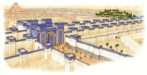 A Porta de Ishtar, Babilónia, c.-560--10 (tinta e aguarela)