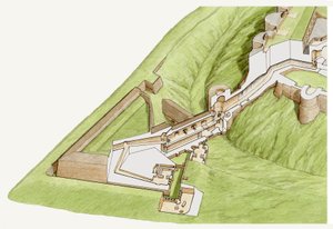The Spur, Castelo de Dover, Kent, c.1800-2023 (tinta e aguarela) de Stephen Conlin