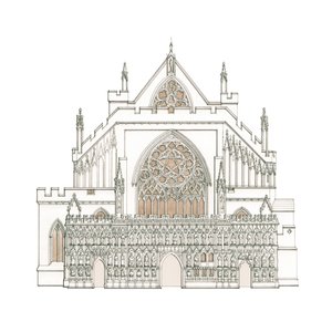 A fachada oeste da Catedral de Exeter, Devon (desenhada em 2002), c.1900-2023 (tinta e aguarela) de Stephen Conlin