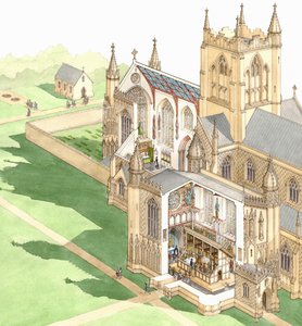 Walsingham Priory, Norfolk, c.1500-1535 (tinta e aguarela sobre papel)