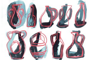Nine Vessels, 2016 (pastel de óleo e tinta de tecido sobre papel) de Stephen Dow