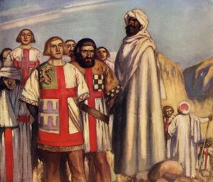 Os Cavaleiros da Cruz Vermelha no Poder da Saladino (cor litho)