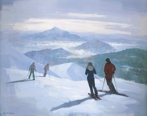 Esquiadores nos picos nevados de Steve Mitchell