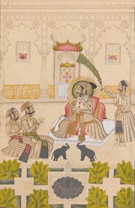 Maharana Amar Singh II é Mostrado Dois Elefantes de Prata, ca. 1705 de Stipple Master