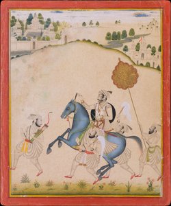 Maharana Amar Singh II montando um cavalo de Jodhpur, ca. 1700-1710. de Stipple Master