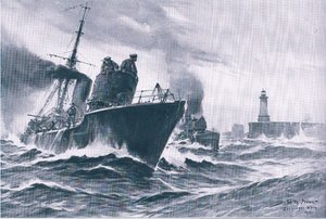 Barcos de patrulha e varredores de minas que saem do porto de Zeebrugge, de The Illustrated History of the World War 1914-1915 pub. por Union Berlagsefellfchaft
