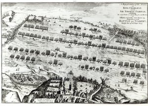 Preparação para a Batalha de Naseby, travada em 14 de junho de 1645, publicada em "A História e Antiguidades de Naseby" por John Mastin, 1792 de Streeter