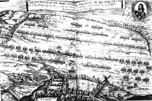 A descrição dos exércitos de cavalos e os pés de suas majestades na batalha de Naseby, 14 de junho de 1645, publicado pela primeira vez em &39;Anglia Rediviva&39; por Joshua Sprigge em 1647 de Streeter