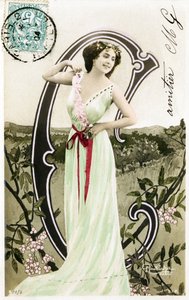 C: Bianca Toledo, artista, cantora e dançarina sevilhana de la Belle Epoque - Casino de Paris, Folies Bergere, Jardin de Paris - Alfabeto em cartão-postal