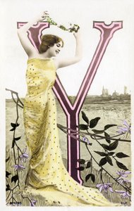 Y: Bianca Toledo, artista, cantora e dançarina sevilhana da Belle Epoque - Casino de Paris, Folies Bergere - alfabeto em cartão postal