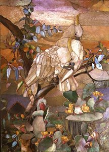 Cockatoos com crista de enxofre, tradicionalmente atribuídos a Joseph Briggs (mosaico de vidro)