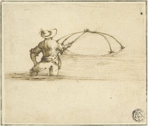 Pescador com rede de Style of Jacques Callot