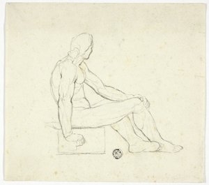 Nu masculino sentado de Style of Jacques Louis David
