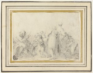 Cena de género com um velho, mulheres camponesas e crianças de Style of Jean Baptiste Greuze