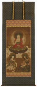 Tríade budista: Sakyamuni, Manjusri e Samantabhadra, período Edo, meados do século XVII e início do século XVIII. de Sumiyoshi Gukei