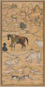 Akbar Montando seu Cavalo, página do Chester Beatty Akbar Nama História de Akbar, 1605-07. de Sur Das Gujarati