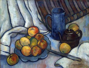 Maçãs, bule e jarro - Pintura de Suzanne Valadon (1865-1938), ca 1919 - Óleo sobre tela, 50,4x65,4 - Coleção Particular de Suzanne Valadon