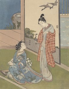 Uma menina escrevendo uma carta, século 18., século 18. de Suzuki Harunobu