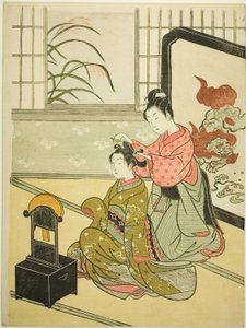 Autumn Moon in the Mirror (Kyodai no shugetsu), da série "Eight Views of the Parlor (Zashiki hakkei)" de Suzuki Harunobu