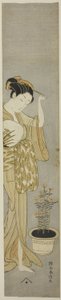 Beleza ajustando seu grampo de cabelo de Suzuki Harunobu