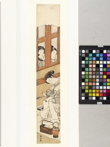 Cortesia de dois homens a escreverem cartas espiadas de Suzuki Harunobu