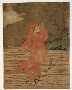 Grande plano da pintura de uma mulher de Suzuki Harunobu