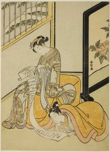Casal lendo uma carta de Suzuki Harunobu