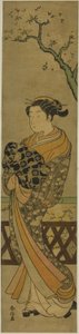 Cortesã desfilando sob a cerejeira de Suzuki Harunobu