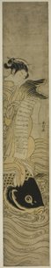 Courtesan montando uma carpa (paródia do Daoísta Immortal Kinko [chinês: Qin Gao]) de Suzuki Harunobu