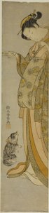 Cortesã com seu animal de estimação de Suzuki Harunobu