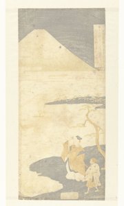 O Poeta Yamabe no Akahito Olhando para o Monte Fuji Poemas de cem poetas (título da série) Hyakunin isshu no uchi (título da série) de Suzuki Harunobu
