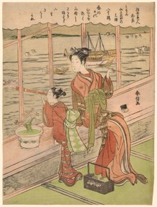 Cereja de duas flores: Motoura do Minami Yamasakiya (Minami Yamasakiya uchi Motoura, Yaezakura), da série "Beauties of the Floating World Compared to Flowers (Ukiyo bijin hana ni yosu)" de Suzuki Harunobu
