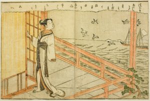 Ilustração de página dupla do vol. 2 de "Livro de imagens de brocados de primavera (Ehon haru no nishiki)" de Suzuki Harunobu