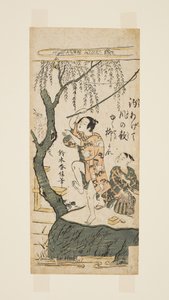 Pesca e Vento (impressão em bloco de madeira a cores) de Suzuki Harunobu