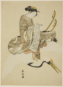 Girl Riding a Crane (paródia de Hi Chobo [chinês: Fei Zhangfang]) de Suzuki Harunobu
