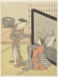 Escolhendo um obi de Suzuki Harunobu