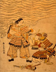 Kumagai Naozane e Taira no Atsumori, episódio da guerra entre Taira e Minamoto de Suzuki Harunobu