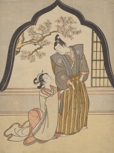 Amantes a vestir-se junto a uma janela de Suzuki Harunobu