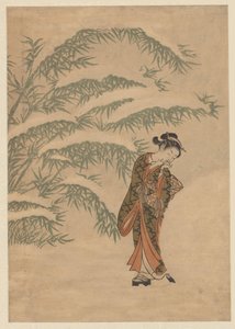menina e bola de neve de Suzuki Harunobu