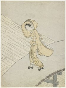 Mite de Fujiwara no poema de Teika que cruza o Sano, 1765 de Suzuki Harunobu