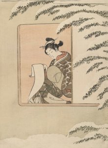 Paródia de Sun Kang, também conhecido como Snow by the Window de Suzuki Harunobu