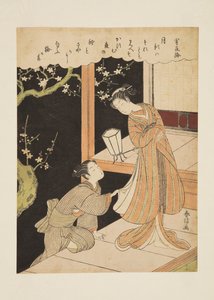 Plum Blossoms on a Dark Night (Yamiyo no ume) (impressão em bloco de madeira colorida)