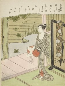 Poema de Fujiwara no Toshiyuki, de uma série sem título de Trinta e Seis Poetas Imortais, c.1767-68 de Suzuki Harunobu