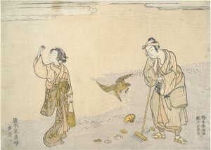Raking Reeds: belezas orientais na praia de Suzuki Harunobu