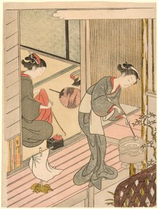 Voltando Velas do Toalheiro (Tenugui-kake no kihan), da série "Oito Vistas do Salão (Zashiki hakkei)" de Suzuki Harunobu