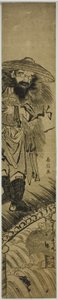 Shoki (chinês: Zhong Kui), o exterminador de demônios, de pé em uma ponte de Suzuki Harunobu