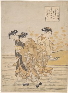 The Oriental Arts : The Tama River at Ide, Yamashiro Province par Harunobu, Suzuki (1724-1770), c.1768. Lenha colorida, 27,3x18,9. Coleção Particular de Suzuki Harunobu