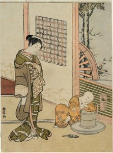 The Sleeping Tea-Boy (paródia de Hokaso) de Suzuki Harunobu