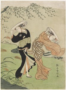 Duas mulheres em alto vento, c. 1767 de Suzuki Harunobu