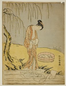 Lavando pano em um córrego de Suzuki Harunobu